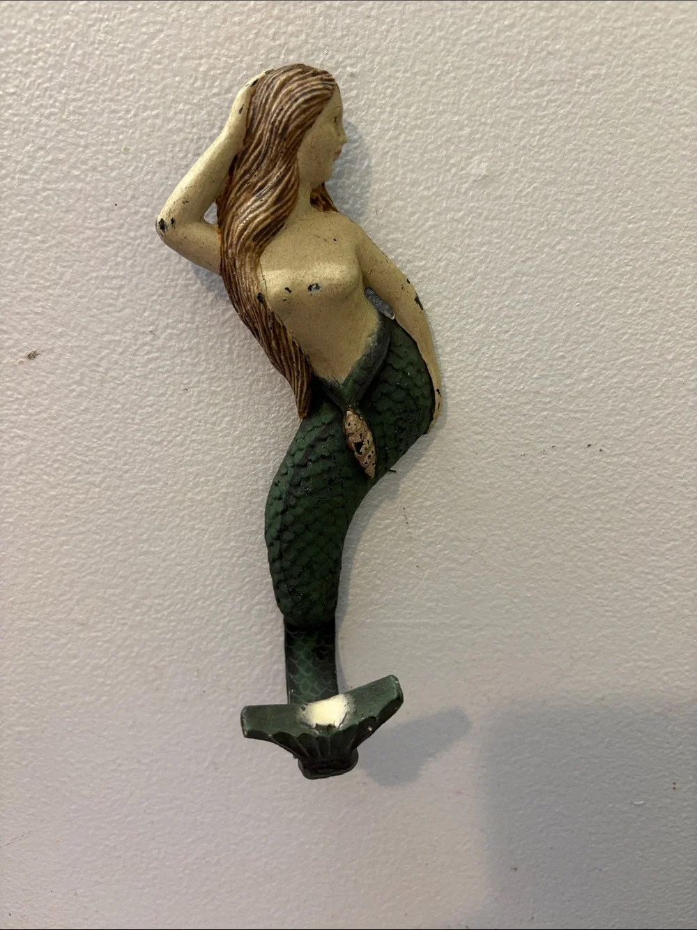 Pair of Decorative Mermaid Wall Hooks - Green & Copper Tails